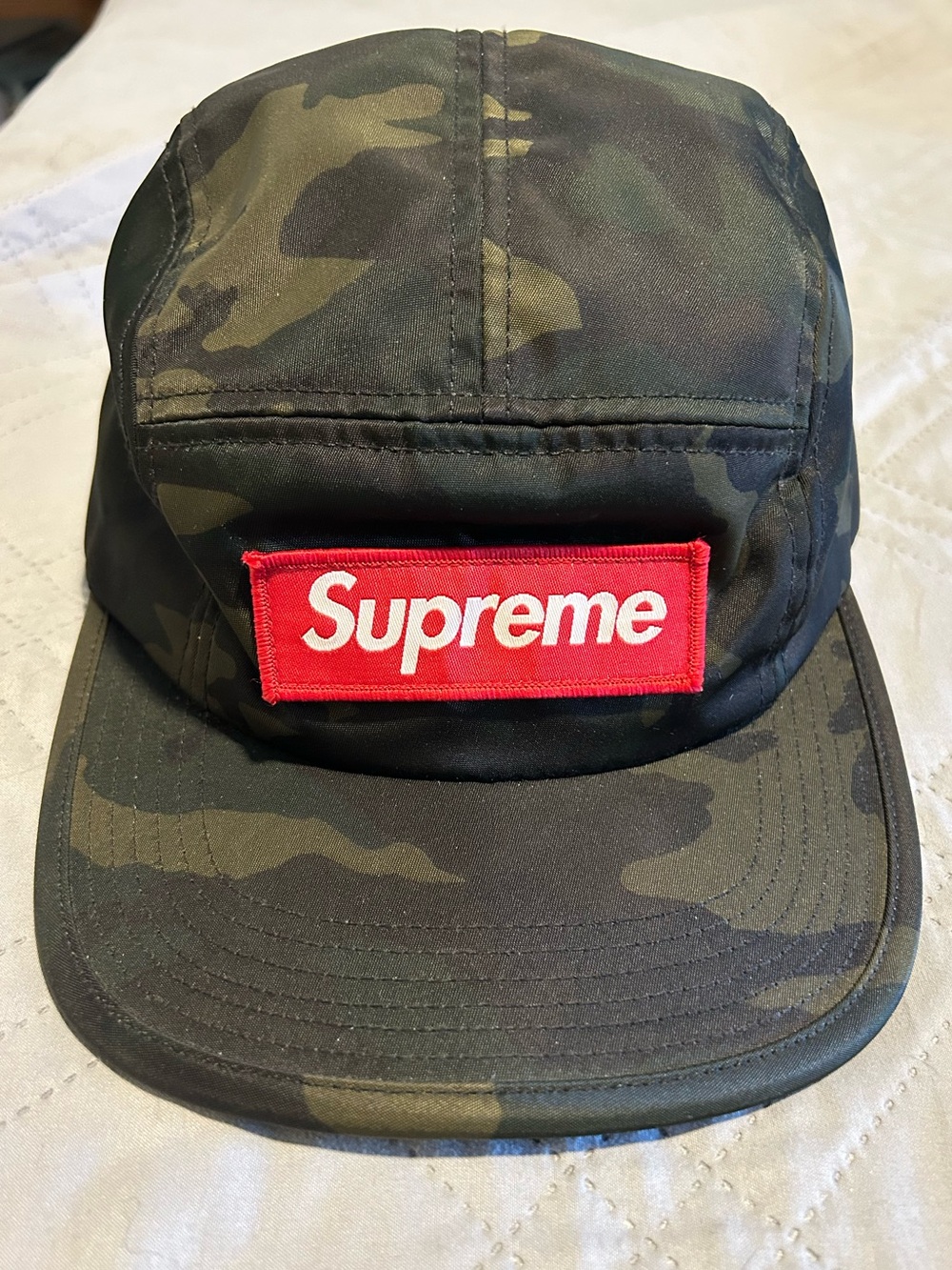 Supreme Black/Olive Nylon Camo Camp Cap with Red Box Logo (SS16)